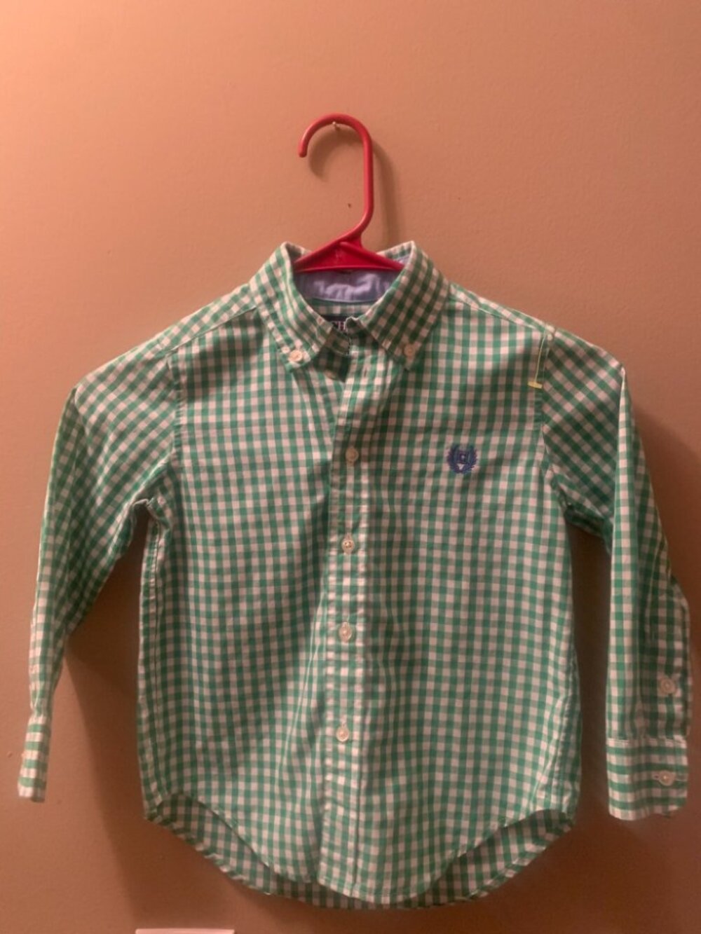 Chaps Green and White Button Down Shirt